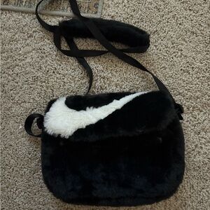 Nike Black and White Faux Fur Crossbody Bag